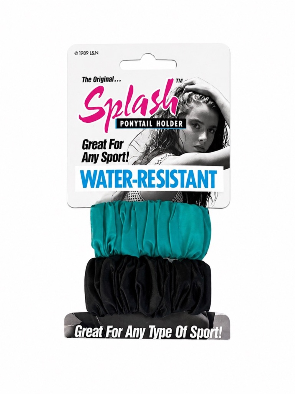 Splash Teal and Black Water-Resistant Ponytail Holder